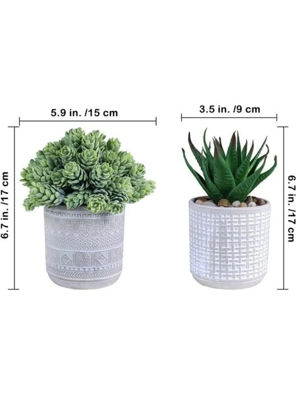 Set of 3 small artificial succulent potted plants faux greenery home office deco